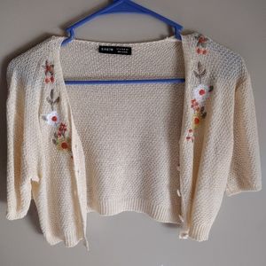 Floral Embroidered Crop Cardigan